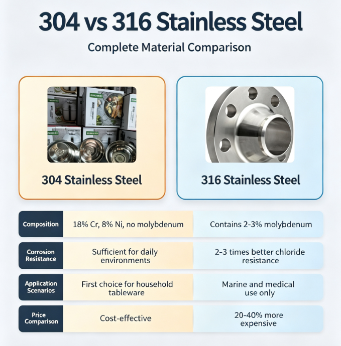 304 vs 316 stainless steel comparison — corrosion resistance and application differences