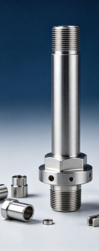 CNC turned stainless steel 316L fitting with tight runout on a slender rotating section