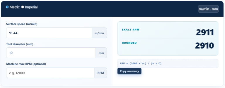 CNC Rpm Calculator