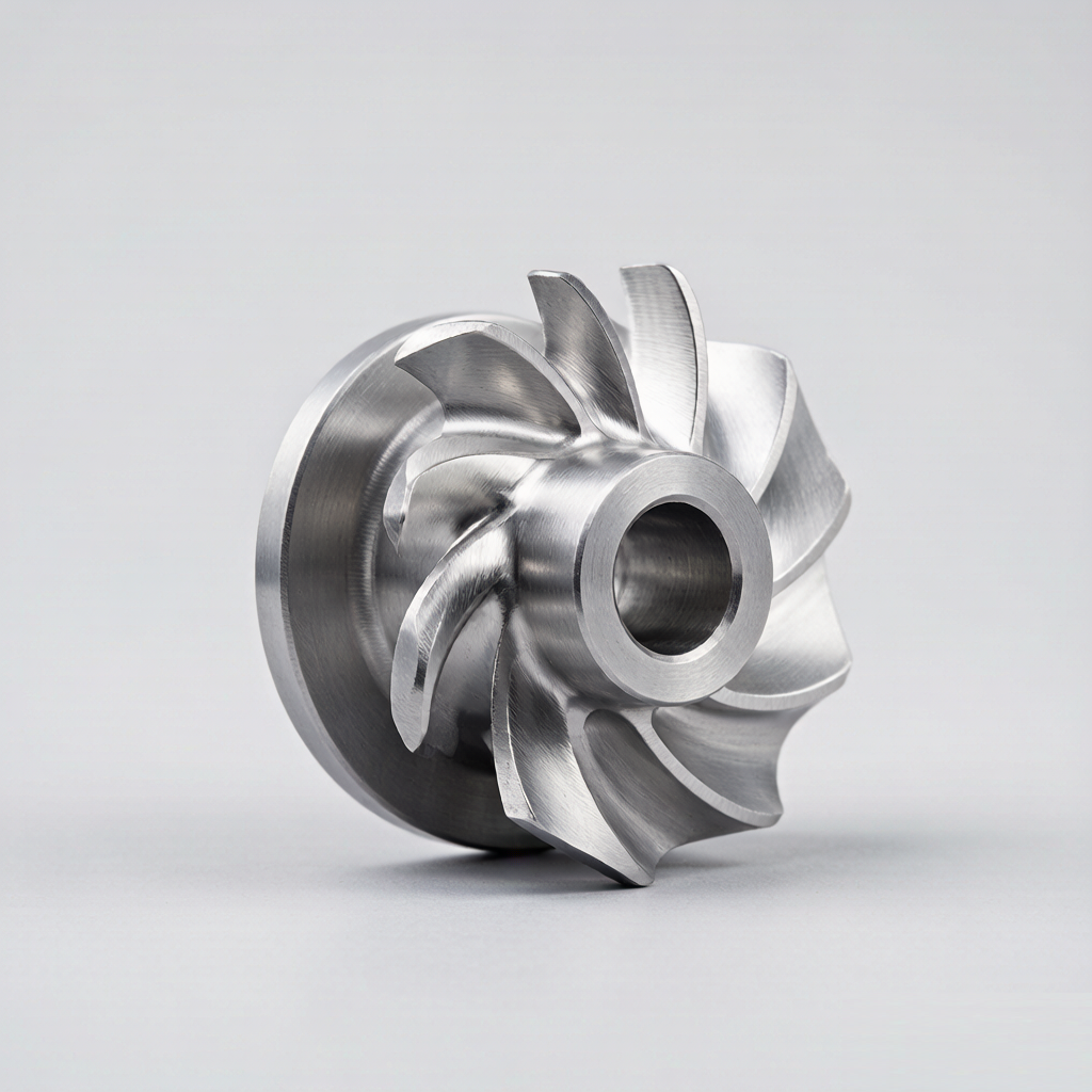 CNC machined aluminum 7075 impeller with curved blades