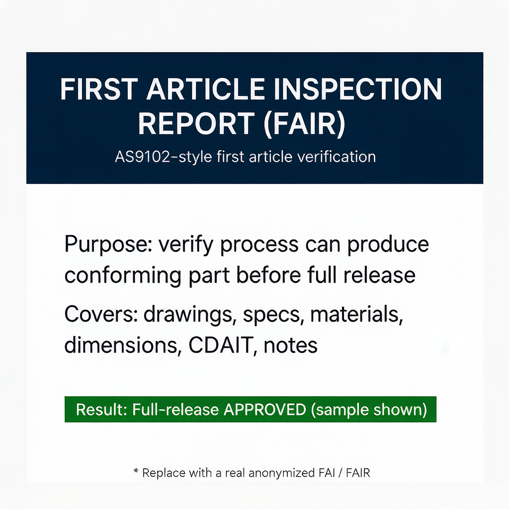 First article inspection report FAIR example
