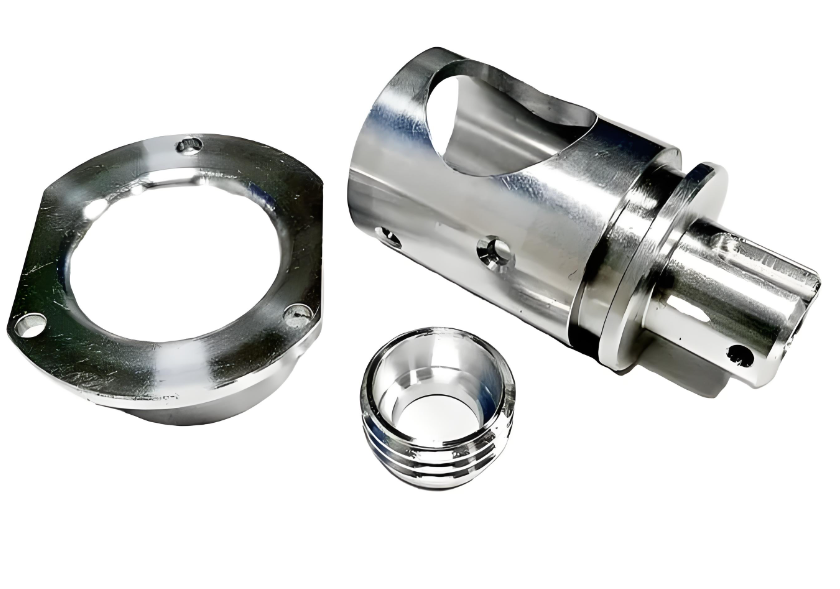 Precision CNC machined metal component fresh from the machine