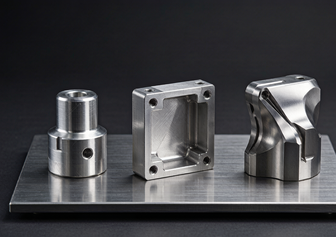 CNC part complexity comparison showing low, medium and high complexity machined parts