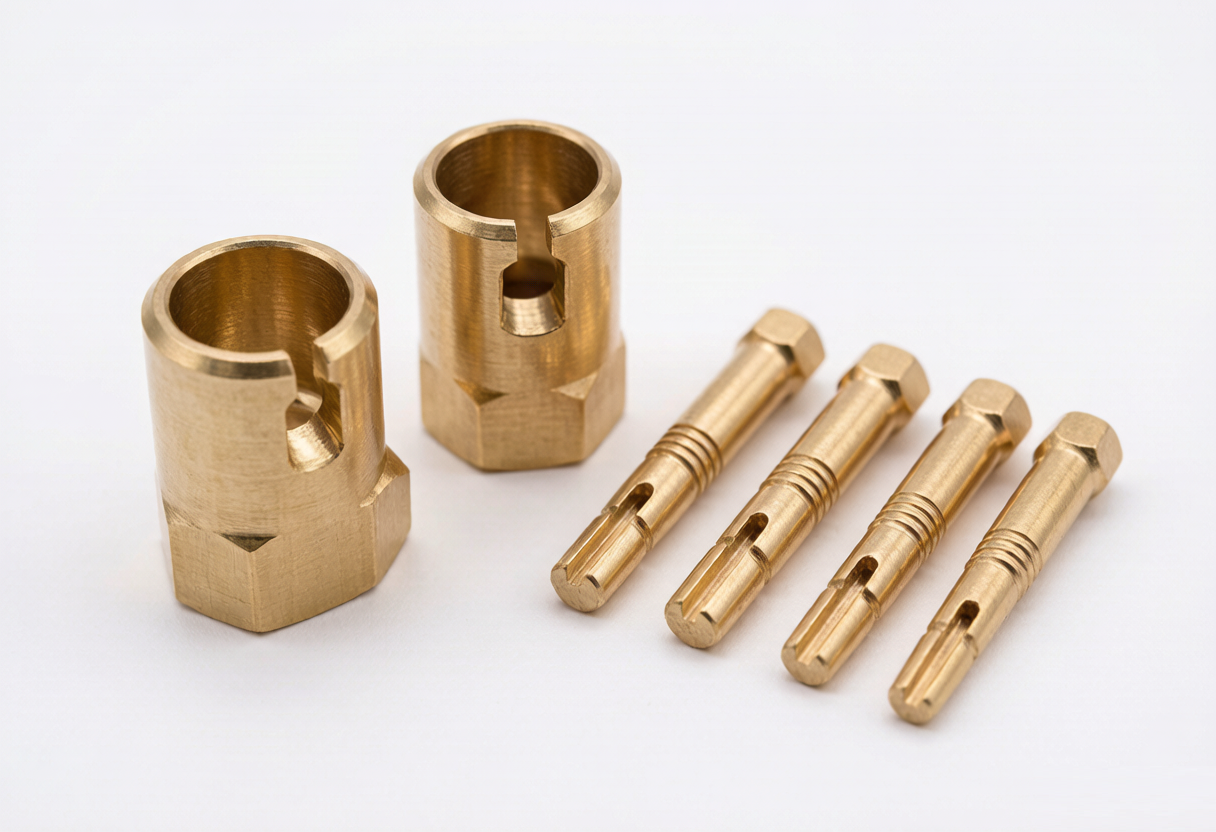 Brass electrical terminals and connector pins machined from brass bar stock