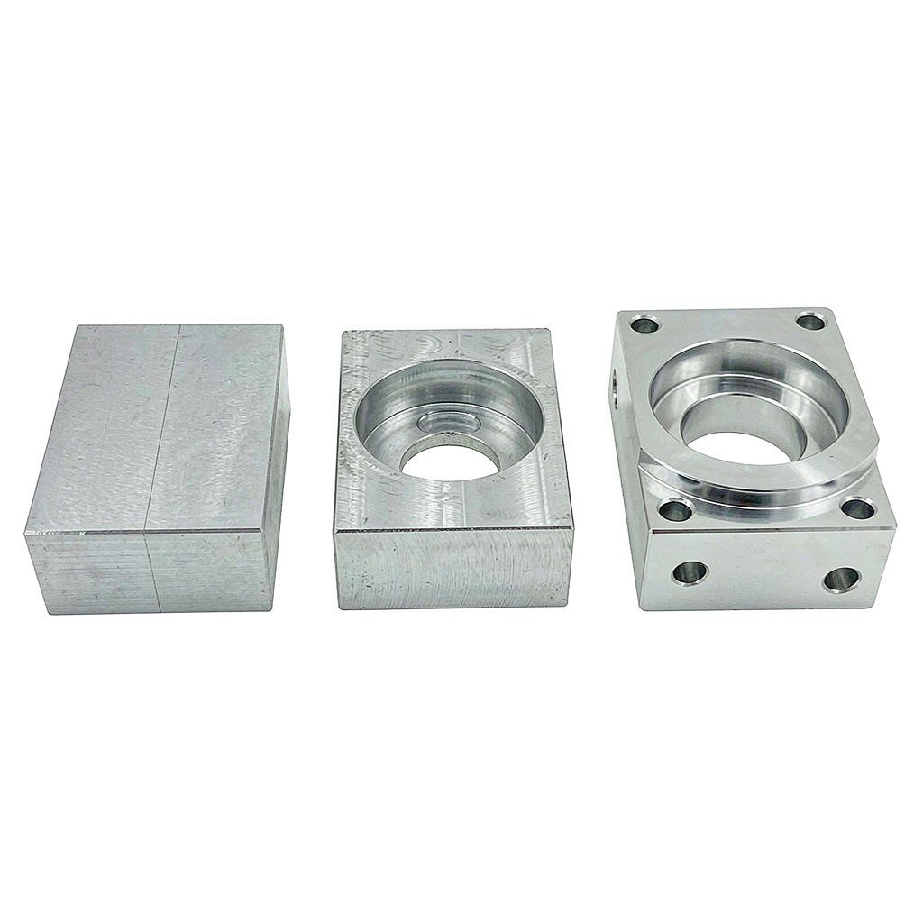 Aluminum CNC machining workflow from raw plate to finished anodized part