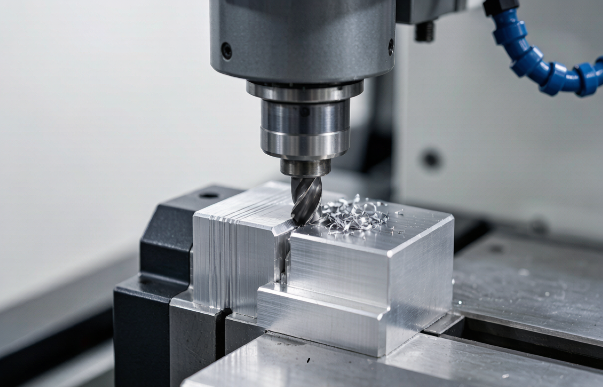 Raw material samples for CNC prototyping: aluminum, stainless steel, brass and engineering plastics