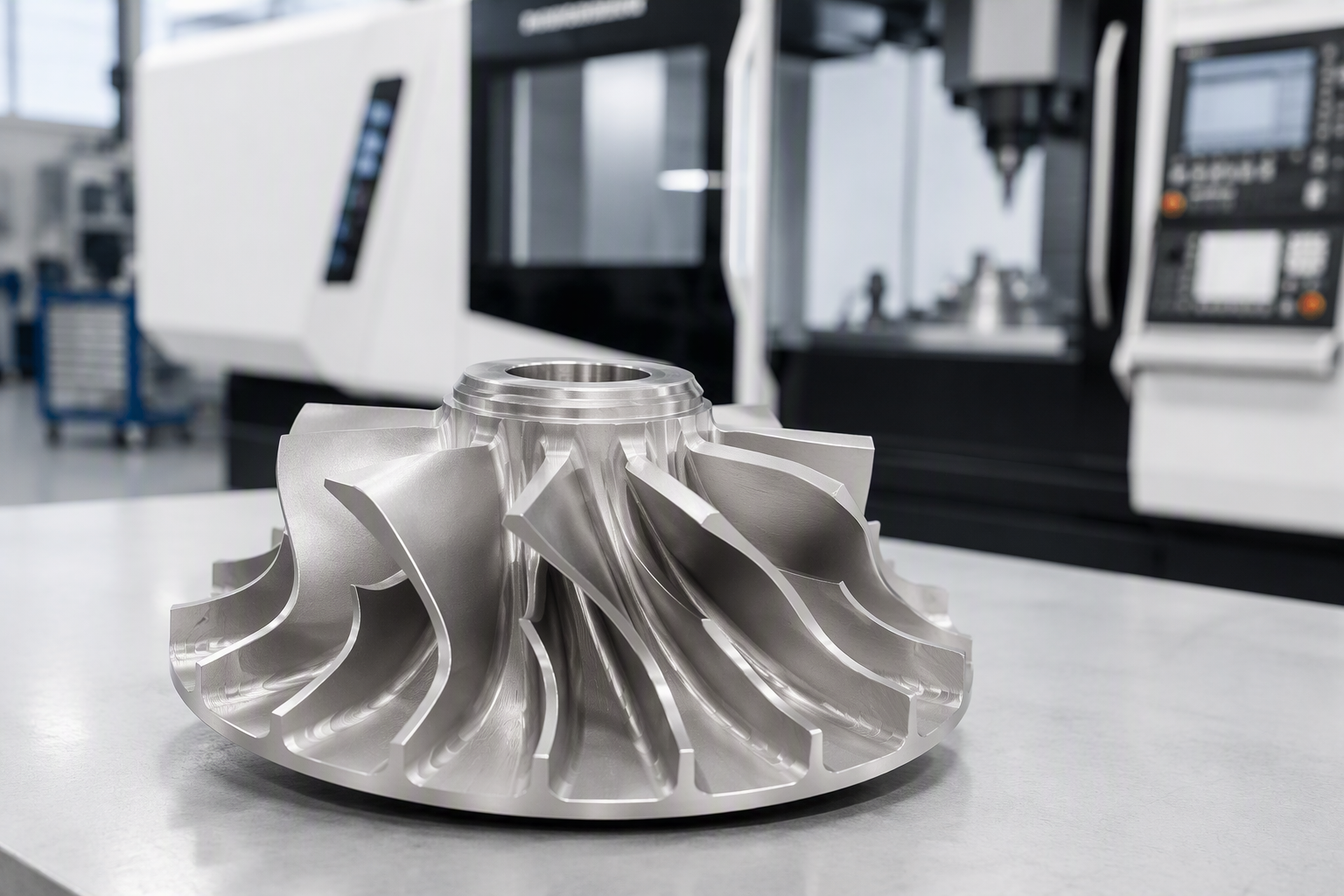 Simultaneous 5-axis machining of an impeller with narrow blade passages