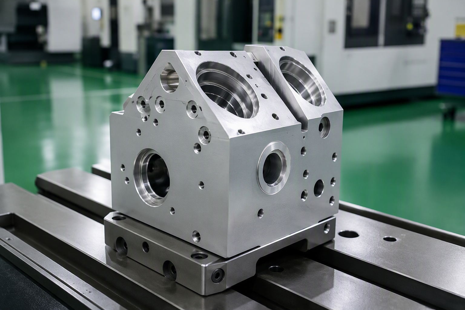 Compound-angle holes and inclined sealing faces on a precision component
