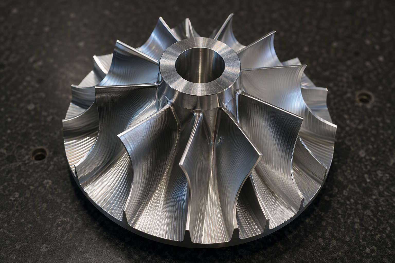 Compressor impeller machined with simultaneous 5-axis milling