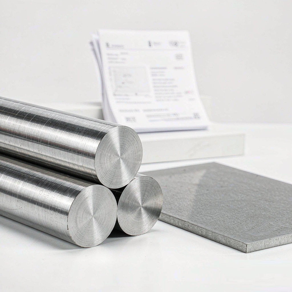 Aluminum stock with quality documentation showing material traceability