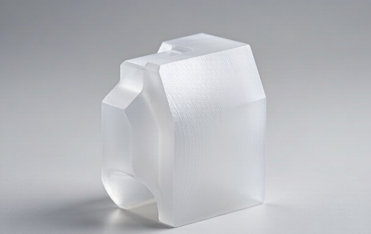 As-machined polycarbonate part with frosted matte surface and visible tool marks