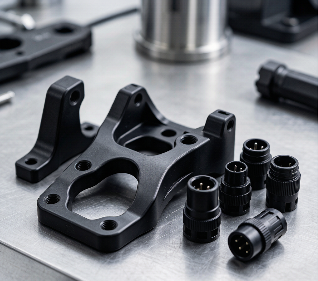 PEEK aerospace and automotive brackets, connectors, and insulation parts