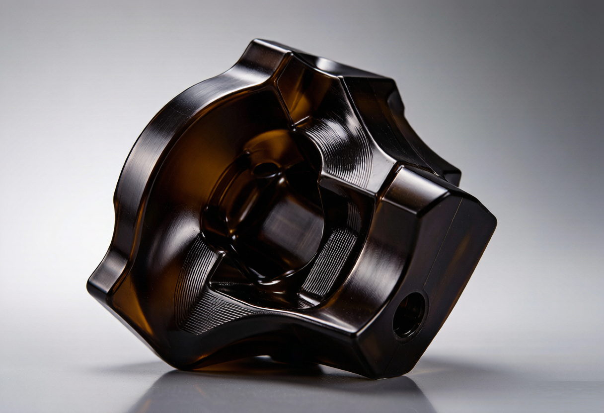 Precision injection-molded PEEK component in dark amber engineering thermoplastic