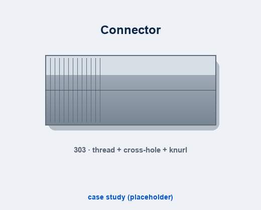 303 stainless steel connector — thread, cross hole and knurl