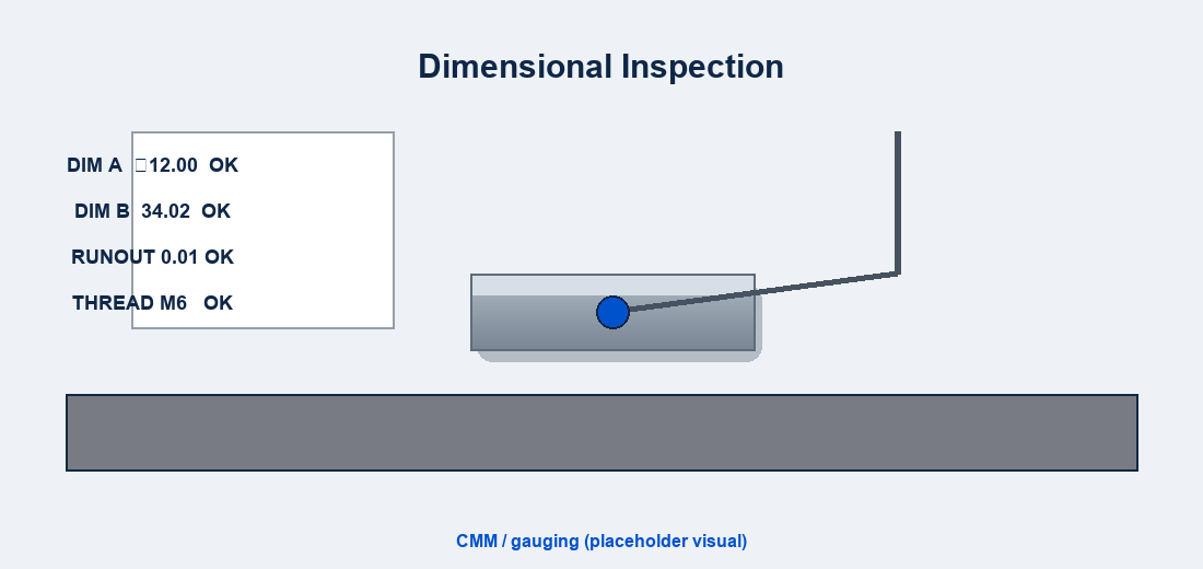 Dimensional inspection of a stainless turned part using CMM and gauging with a report