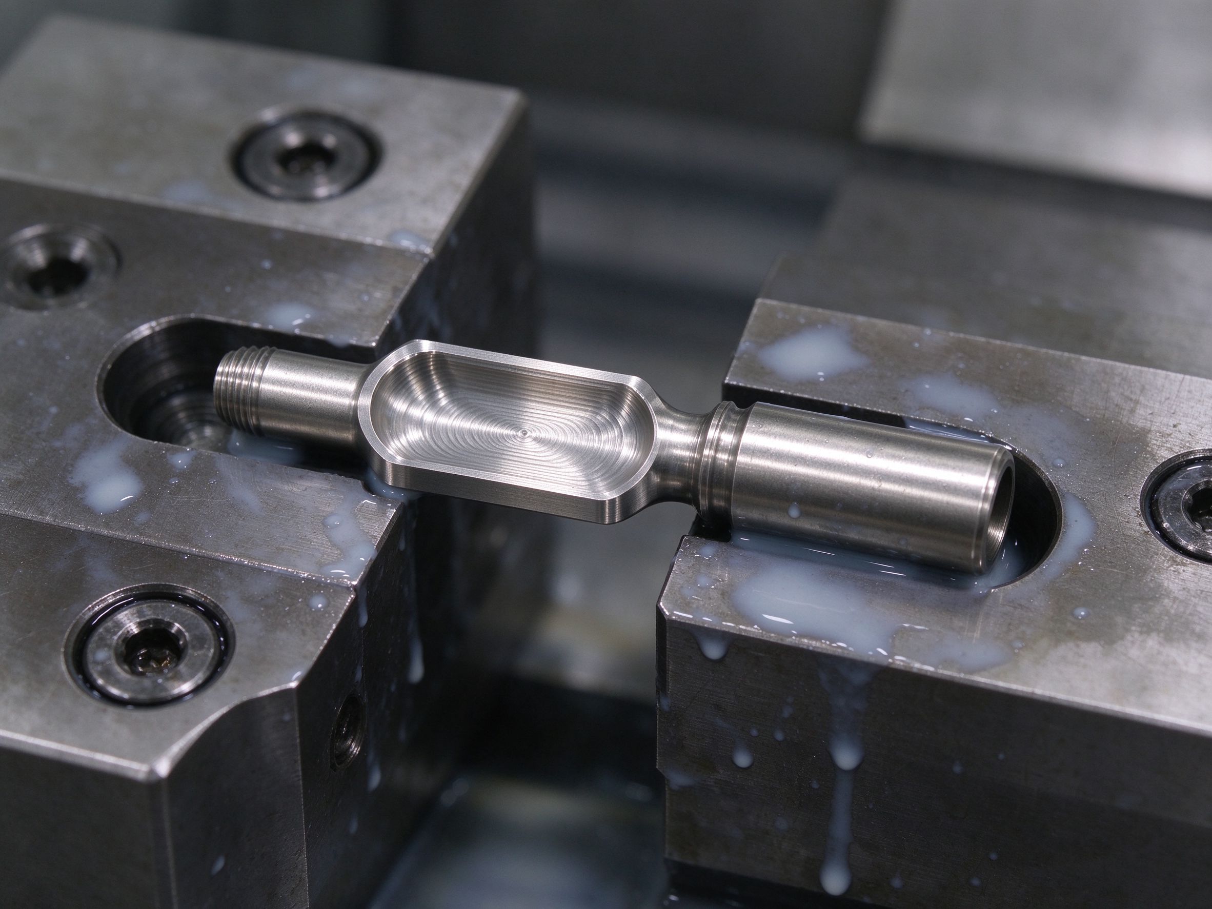 Thin-wall titanium component fixtured for CNC machining