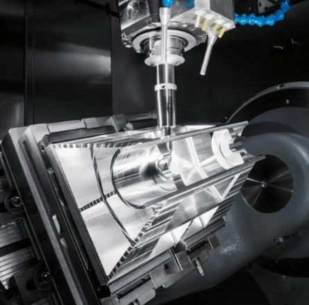 5-axis titanium bracket being machined