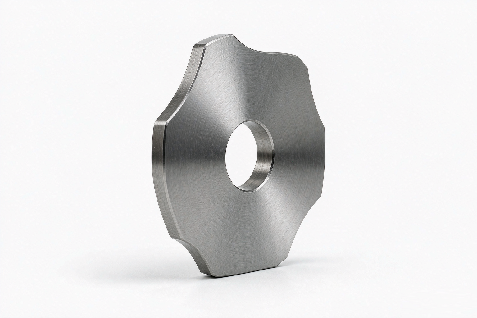 Machined steel radial cam disc with contoured profile