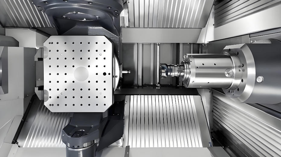 CNC machine being set up with tooling and a workpiece before a production run