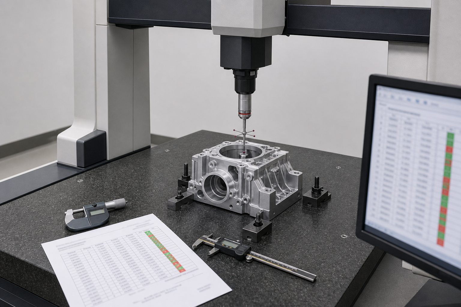 CMM inspection of a molded plastic part against the drawing
