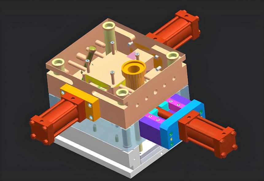 Manufacturing engineer reviewing a CAD model of a die cast part alongside a physical cast sample