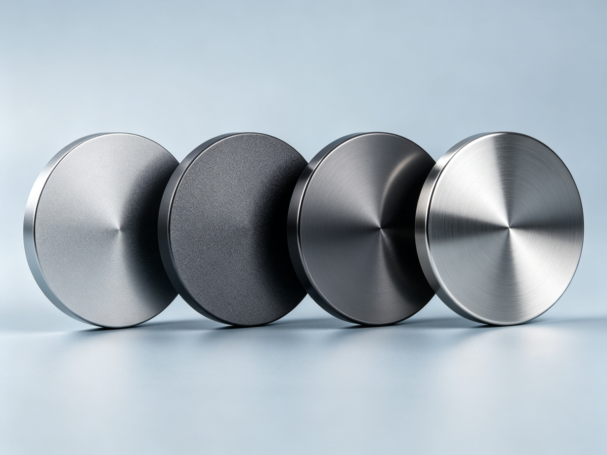 Titanium surface finish samples: as-machined, bead-blasted, anodized and polished