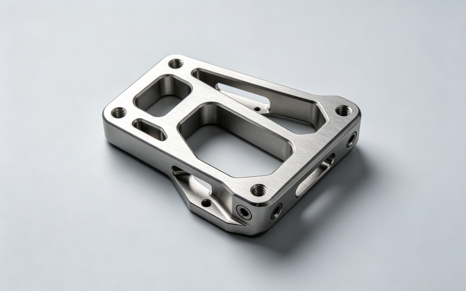 Grade 5 titanium CNC-machined aerospace component in cool brushed silver finish