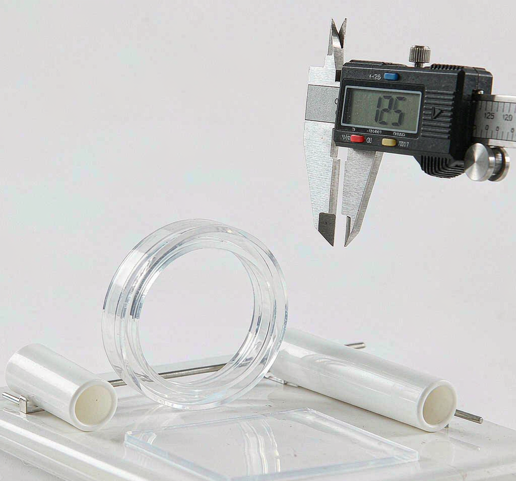 Dimensional inspection of a moulded medical plastic component using precision measuring equipment in a quality control area
