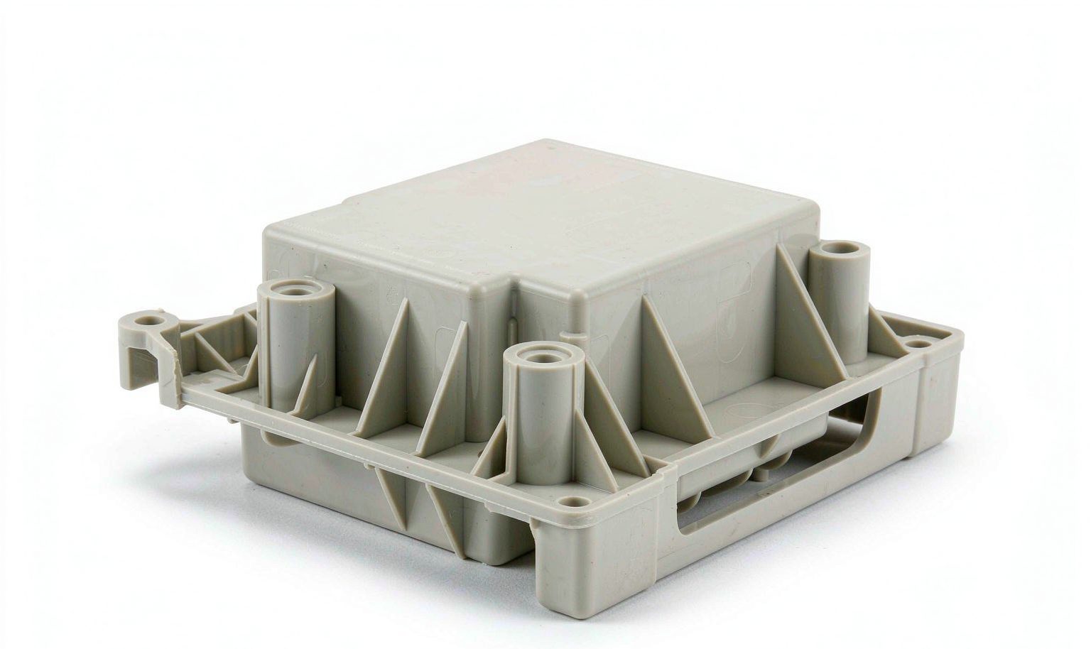 Custom injection molded polypropylene industrial housing with bosses and ribs