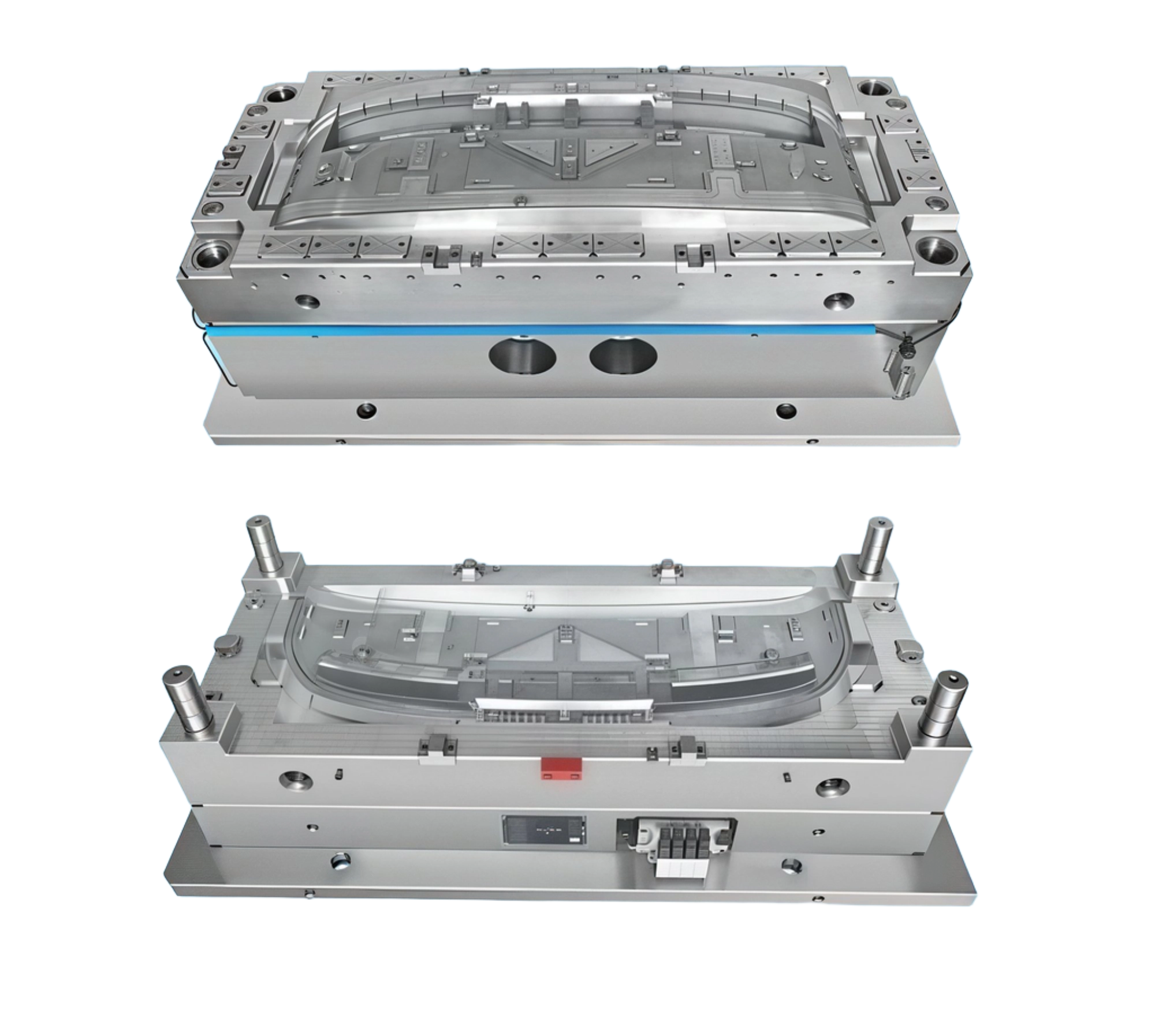 Steel injection mold half being machined on a CNC milling machine in a precision tool room