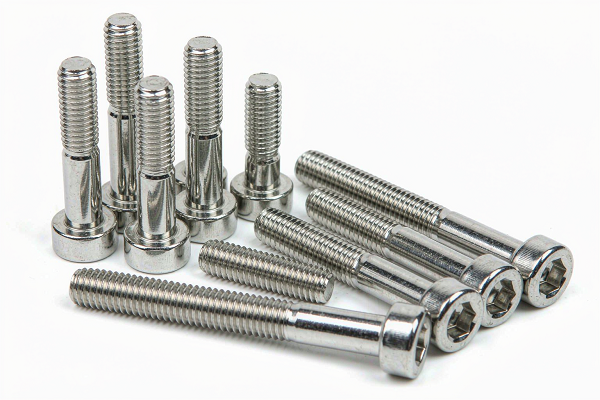 Stainless steel hex socket screws in multiple sizes arranged on a white background