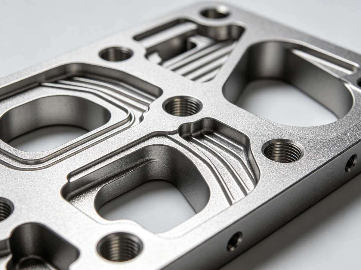 Thin-wall complex titanium CNC component with ribs, pockets and hole patterns
