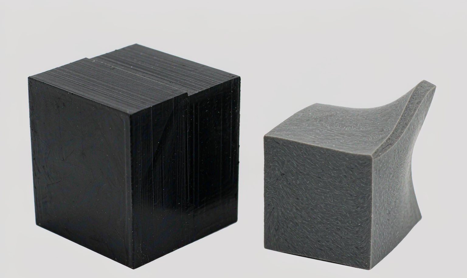 Rigid ABS sample block and soft elastomer sample block shown side by side