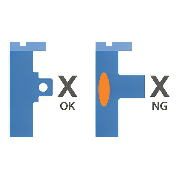Cross section comparing a correctly proportioned rib with an overly thick rib causing a sink mark
