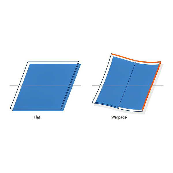 Diagram showing a flat thin wall plastic plate compared with a warped distorted thin wall plate