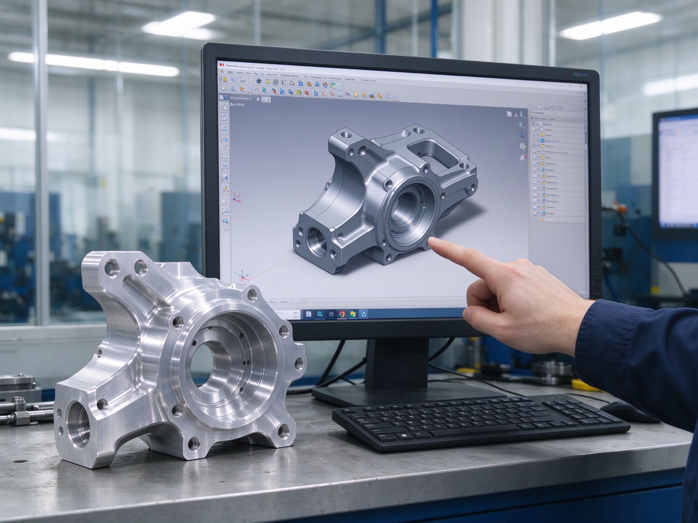 3D CAD model and the physical machined part it represents