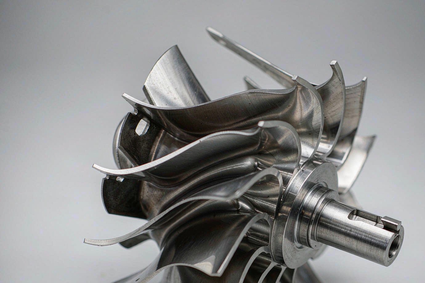 Precision 5-axis CNC machined impeller with curved twisted blades