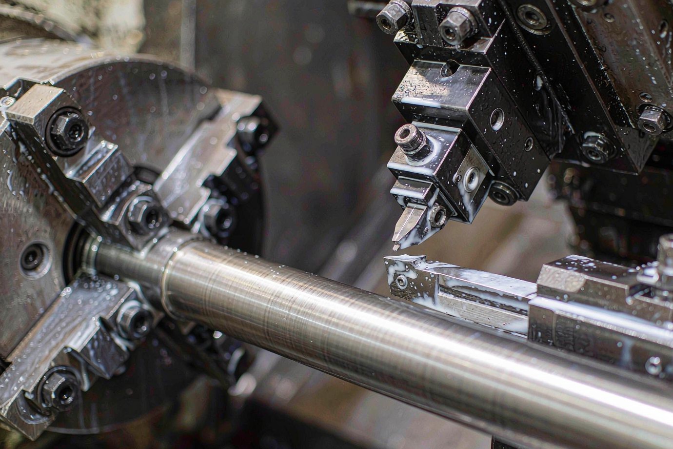 CNC turning center machining a metal shaft for a driveline component