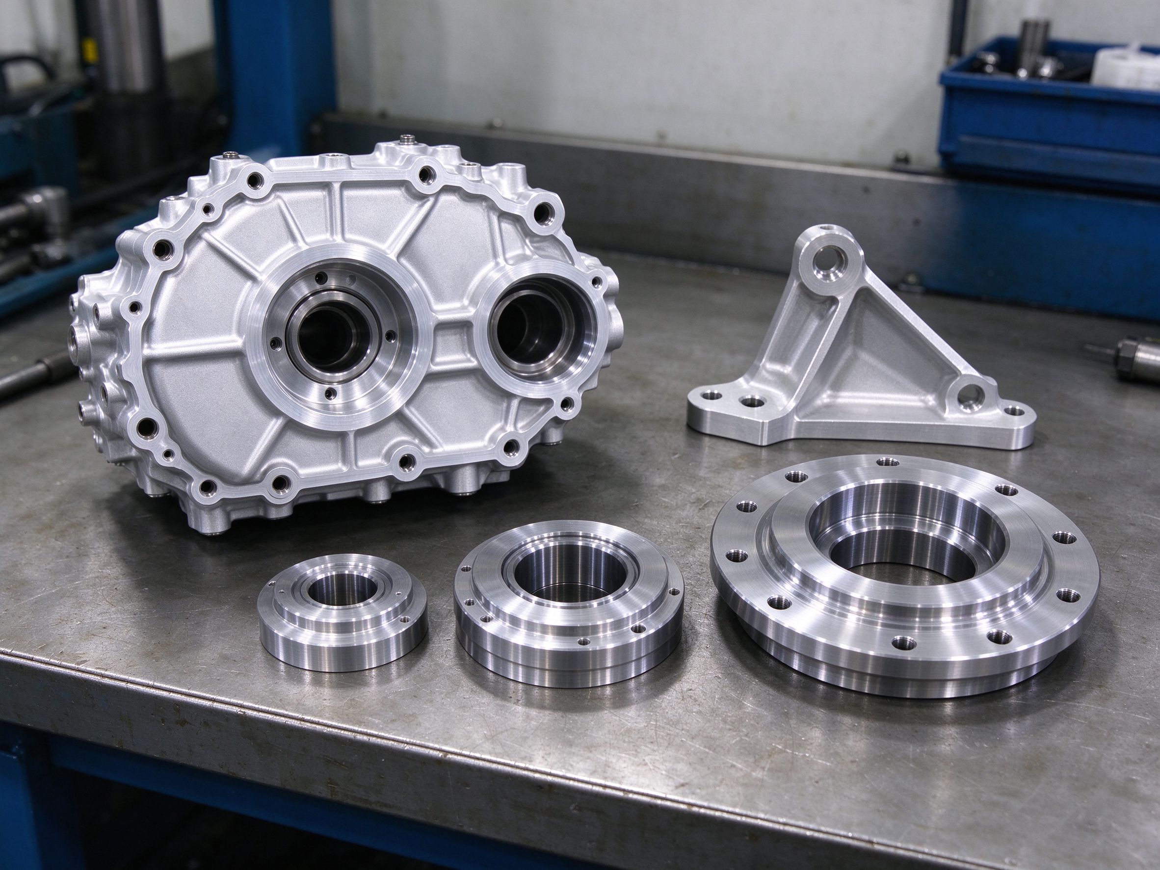 CNC-machined engine housing cover, mounting bracket and flanged parts