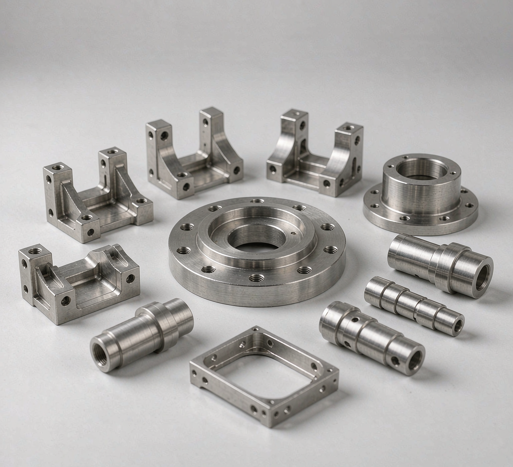 Spread of precision CNC machined titanium parts in natural gray finish