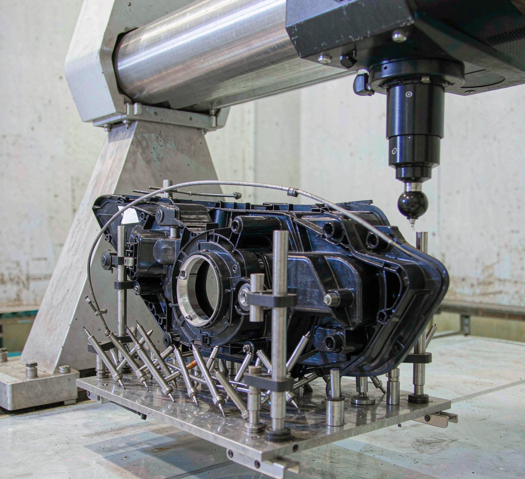 CMM measuring a tail light housing component during quality inspection