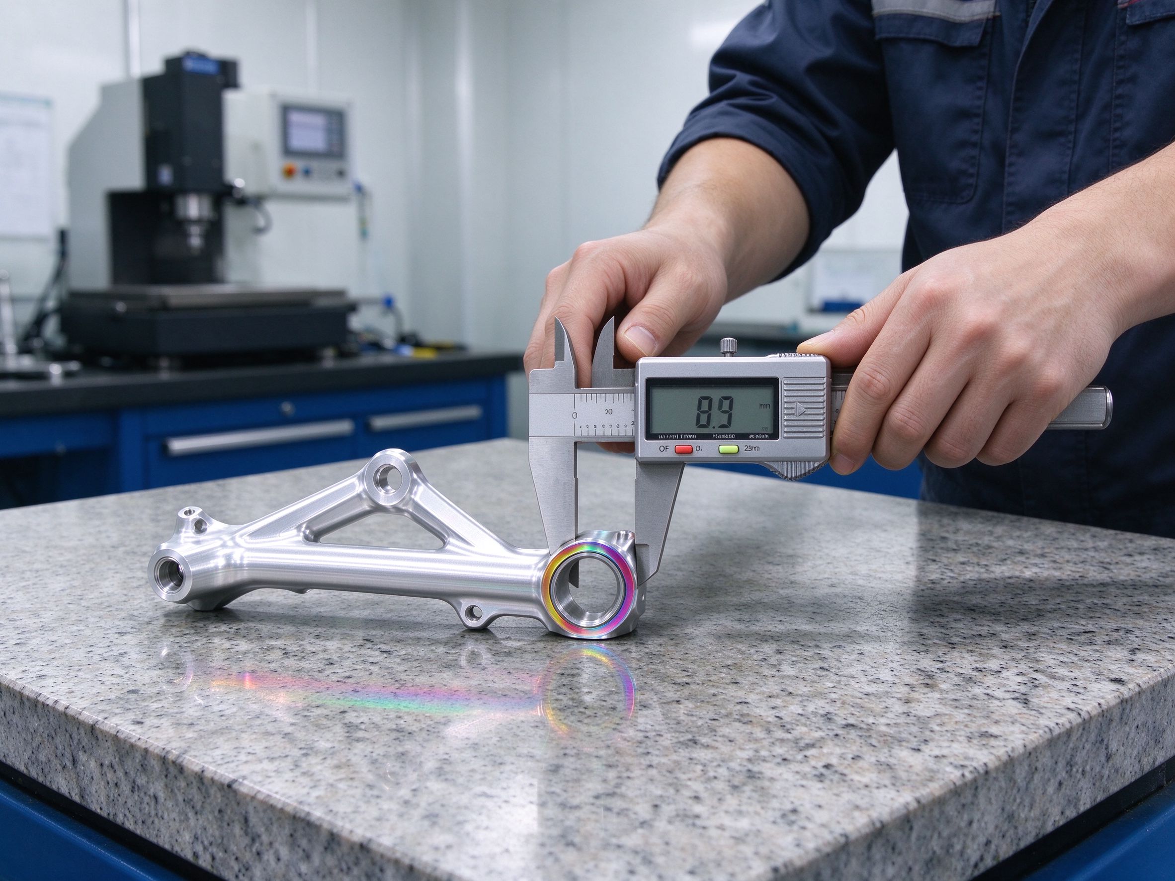 Dimensional inspection of an anodized aluminum motorcycle part