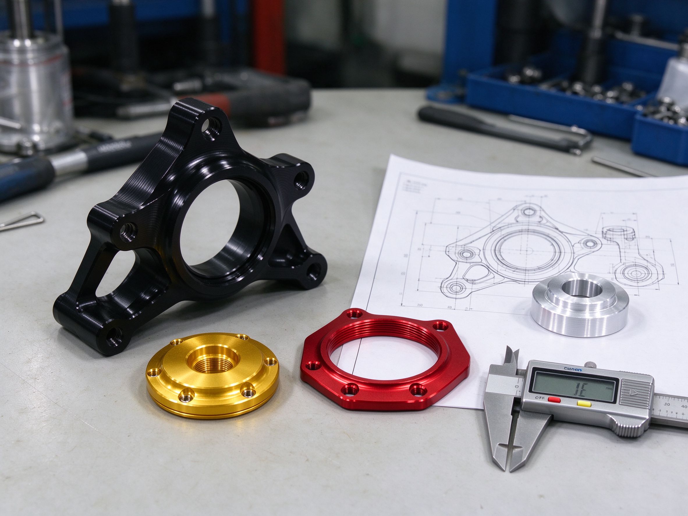 Custom CNC-machined anodized aluminum motorcycle parts