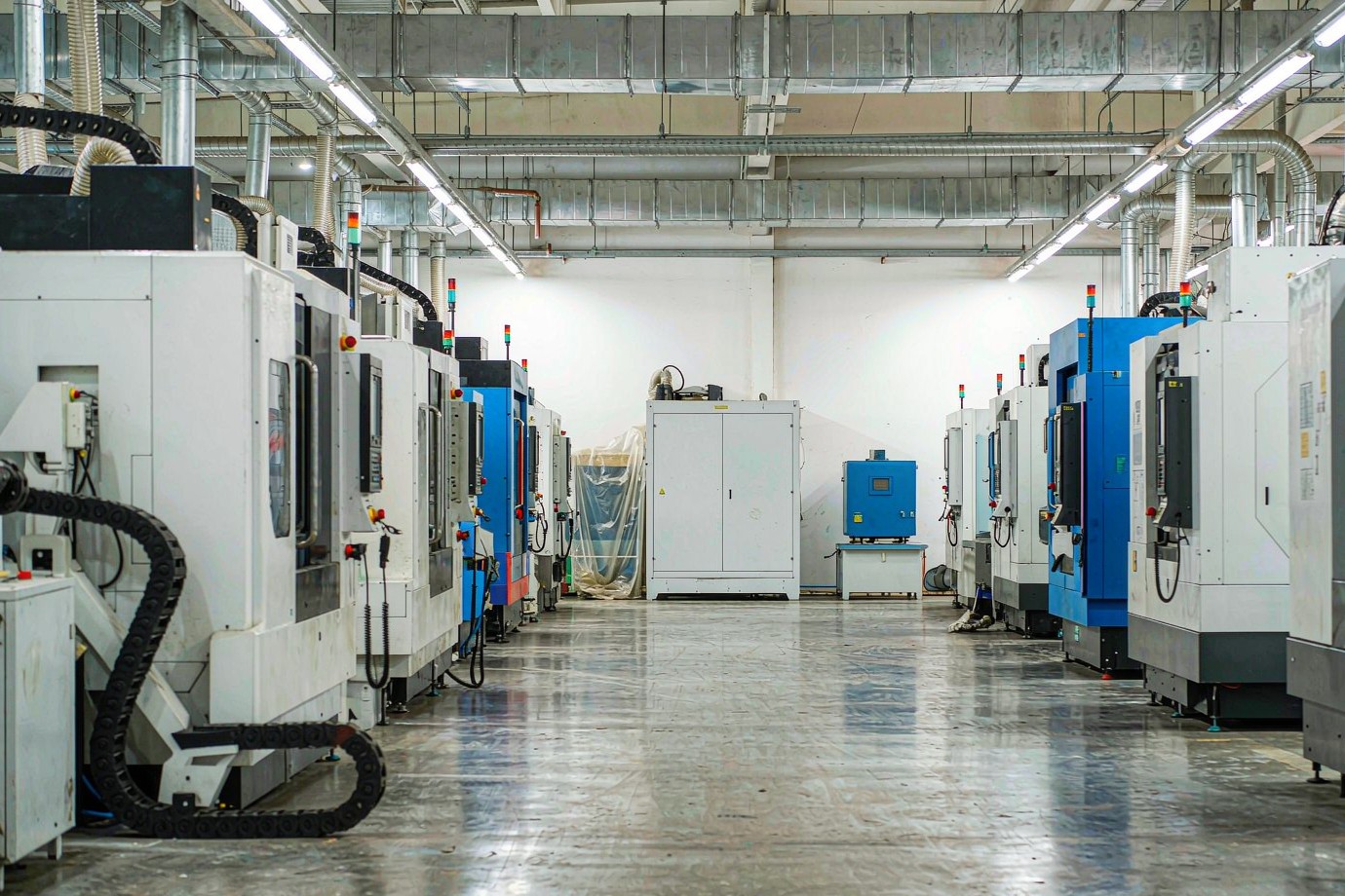 Precision manufacturing workshop with CNC machine tools
