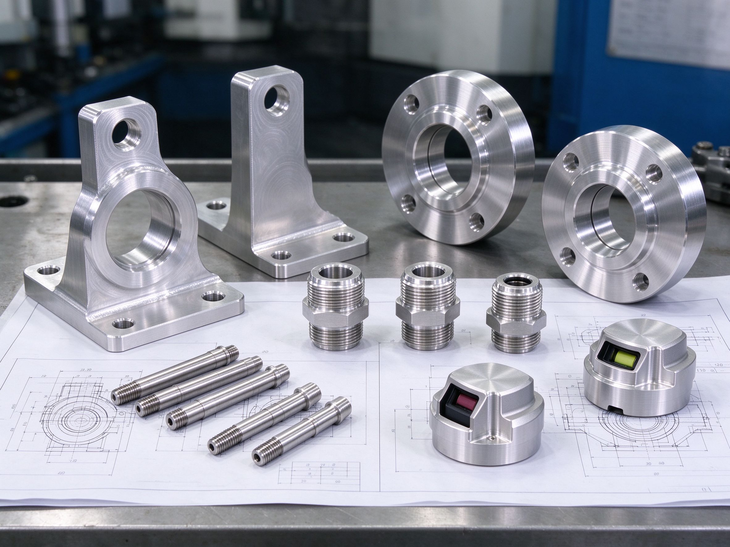 CNC-machined stainless steel automotive brackets, flanges, fittings and shafts