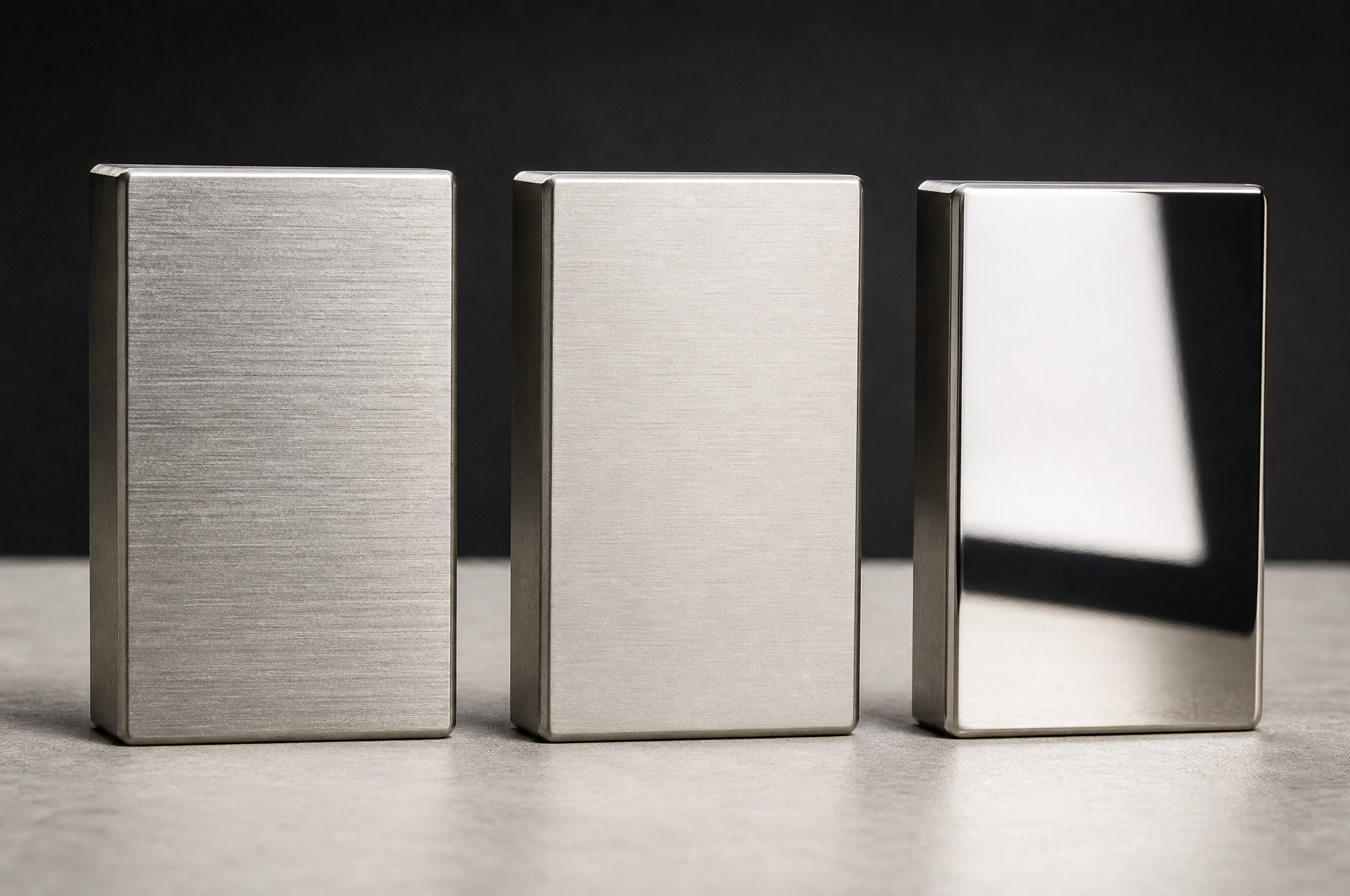 Stainless steel surface finish comparison: as-machined, passivated and electropolished faces