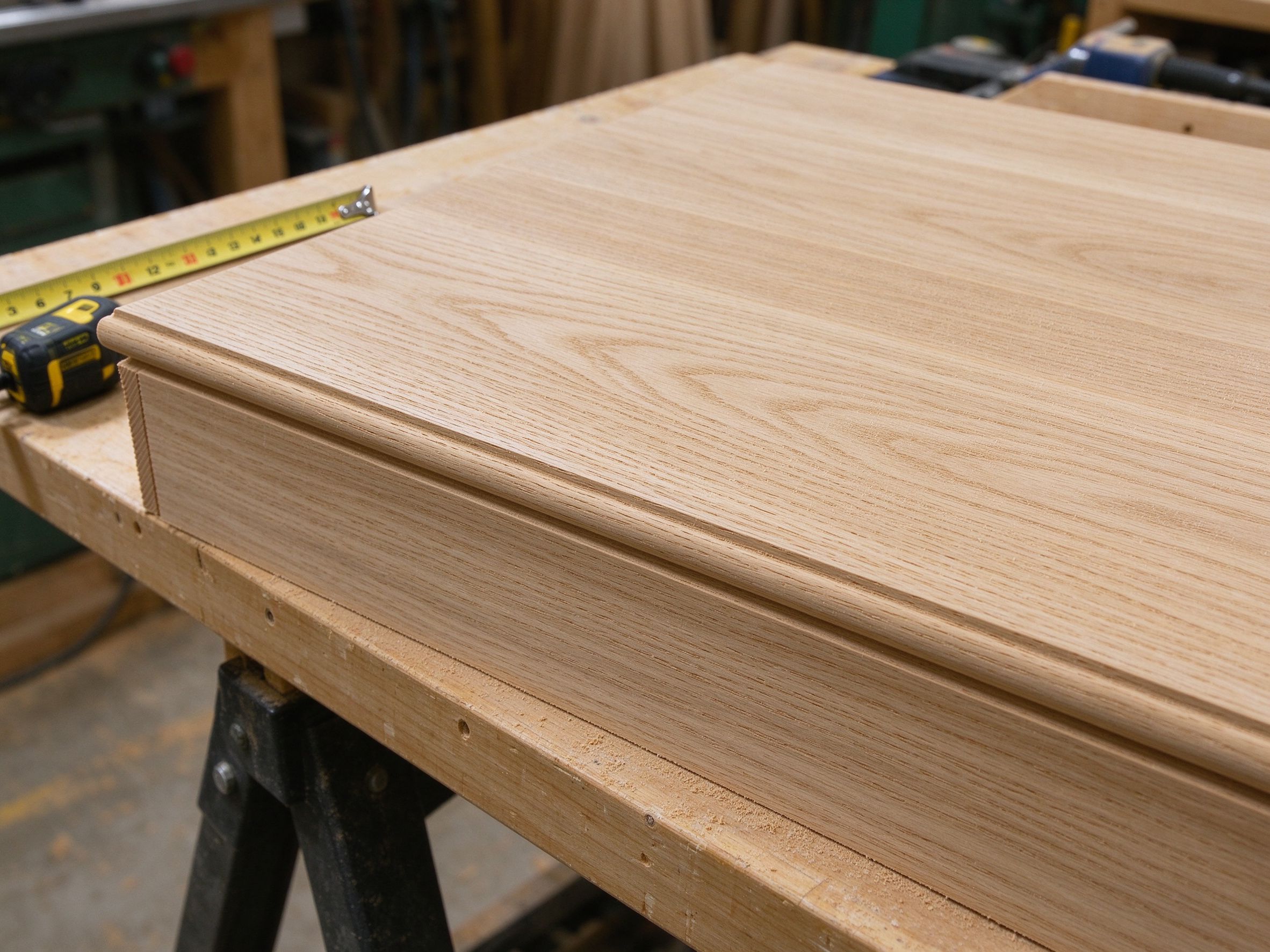 Solid white oak stair tread board with milled edge profile
