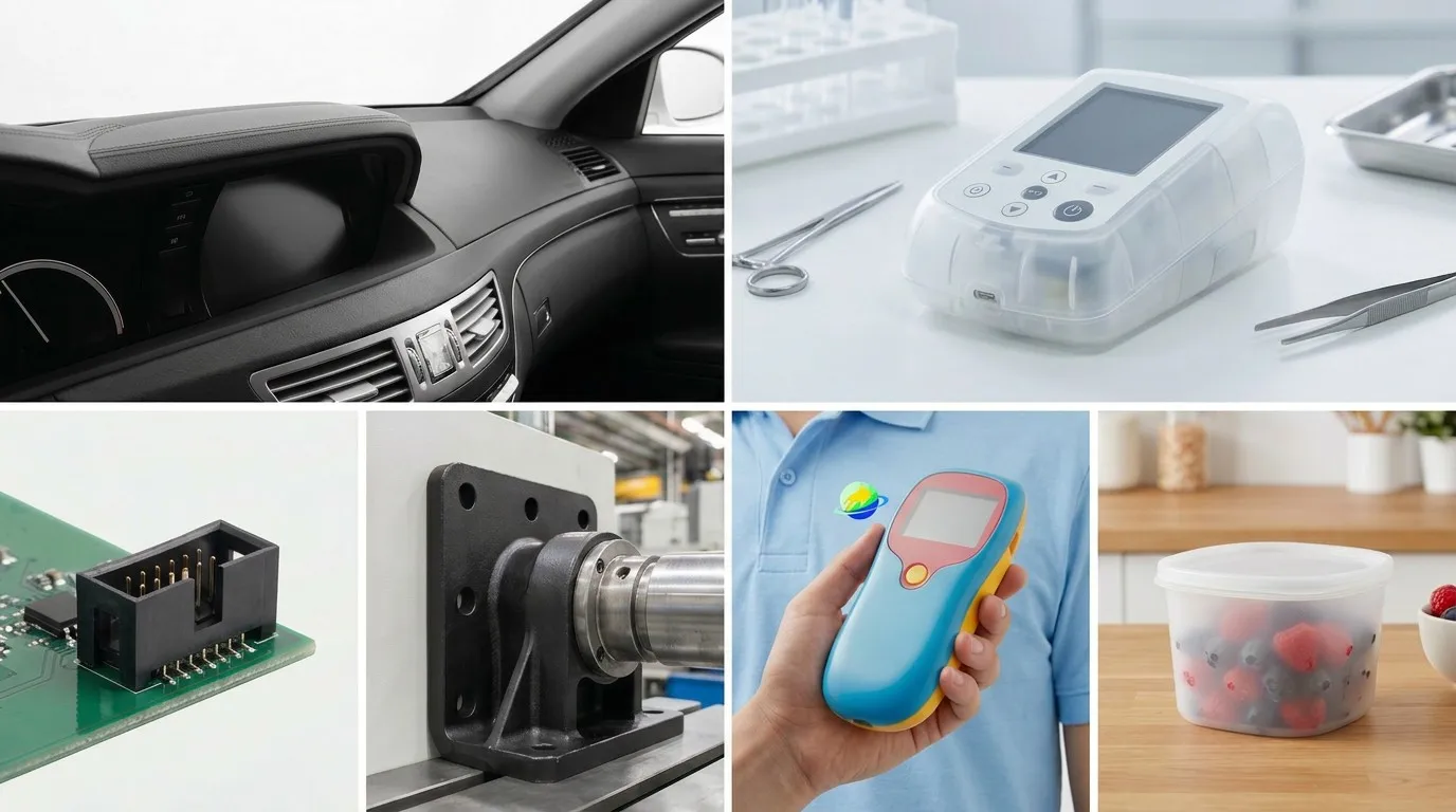 Injection molded parts across automotive, medical, electronics, and consumer industries