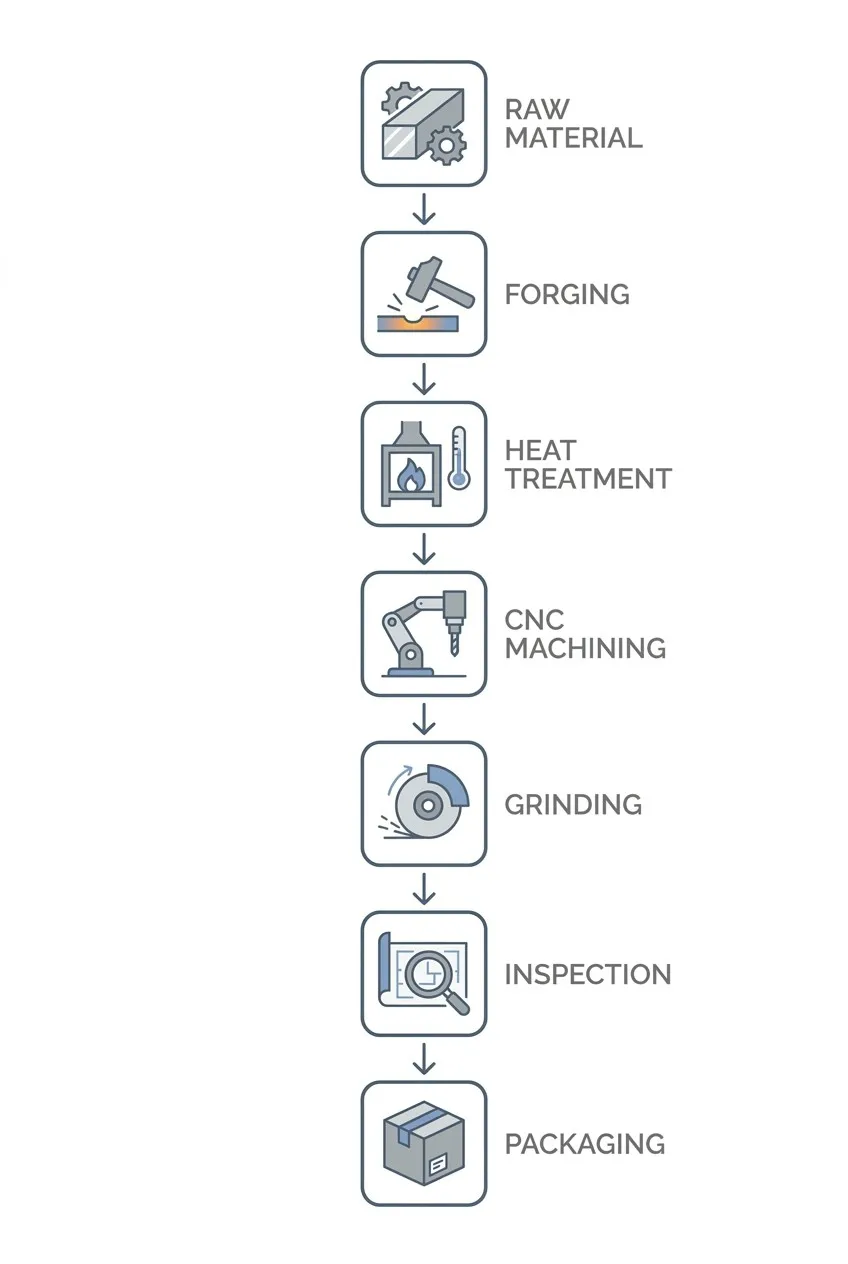 Manufacturing process flow: forging to CNC finish