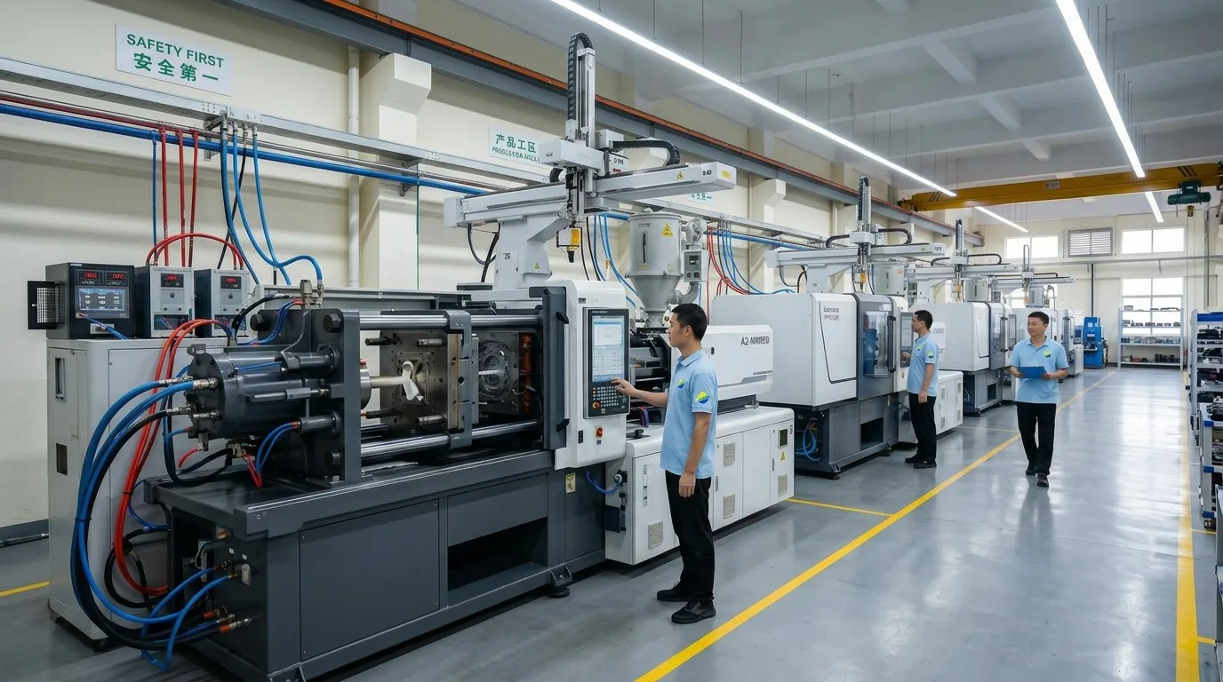 Injection molding production floor at Goldcattle factory